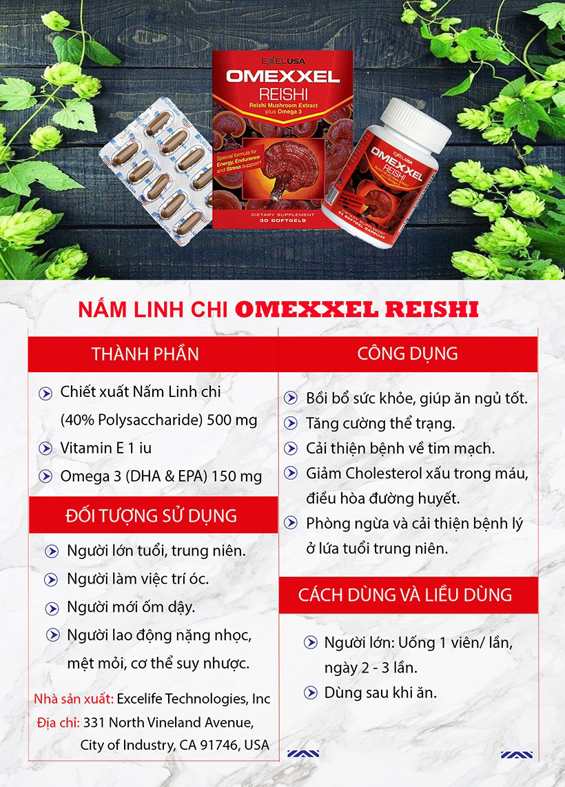 Thực phẩm chức năng Viên Uống Nấm Linh Chi Omexxel Reishi ( Lọ 60 Viên) - Chính Hãng Hoa Kỳ 1