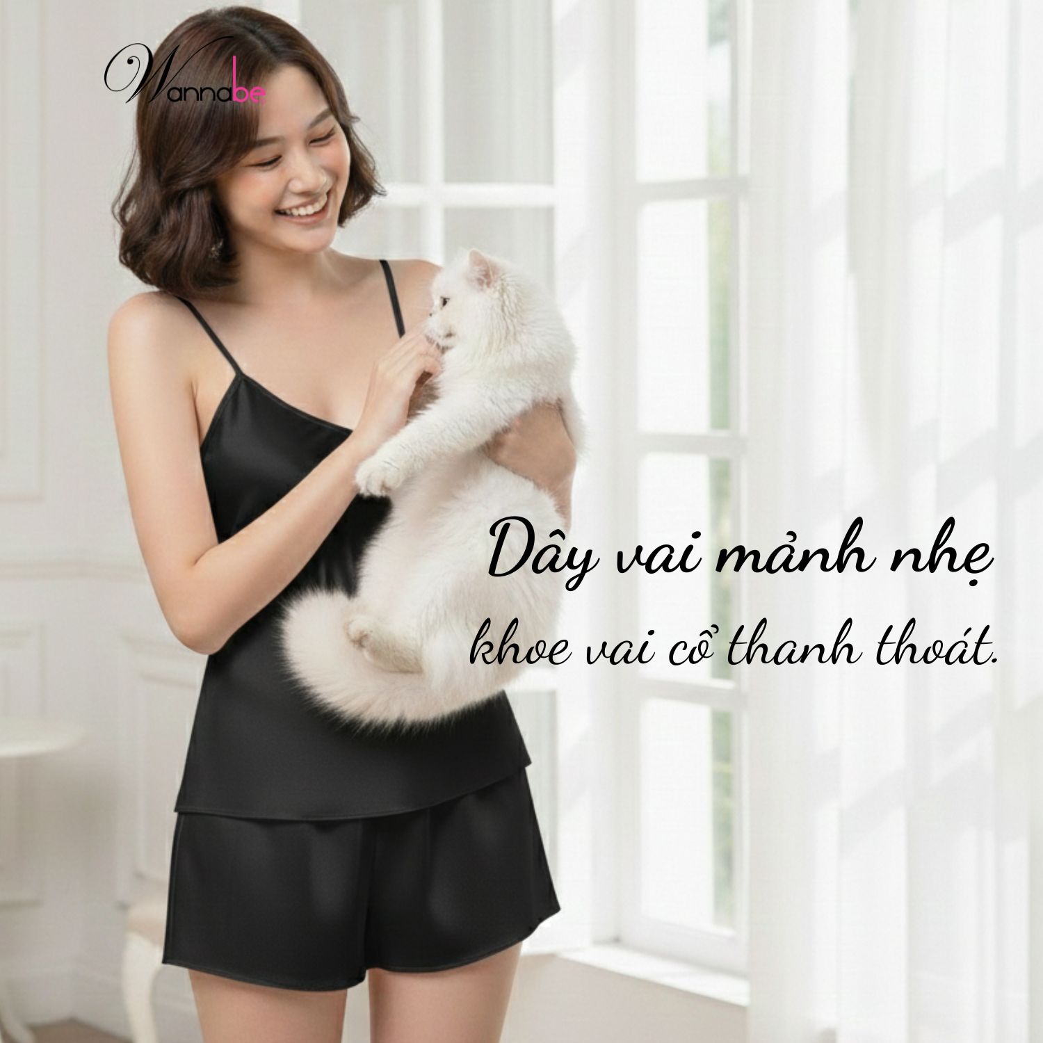 Đồ bộ mặc nhà WANNABE BS612 đồ bộ quần sọt áo 2 dây kiểu basic đơn giản thoải mái chăm sóc giấc ngủ mẫu 2