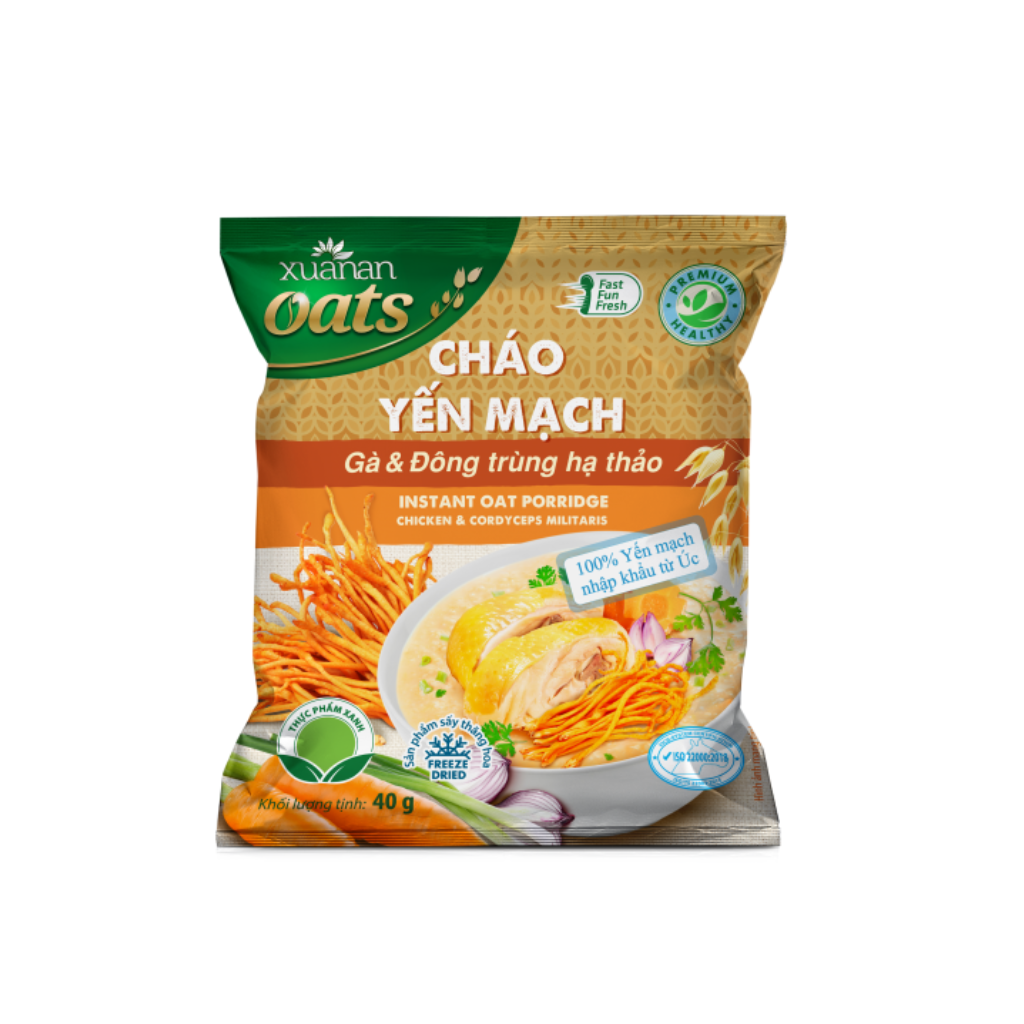 Thùng 30 Gói Cháo Yến Mạch Thịt Gà & Đông Trùng Hạ Thảo Xuân An Gói 40G (Tặng Kèm 5 Gói)