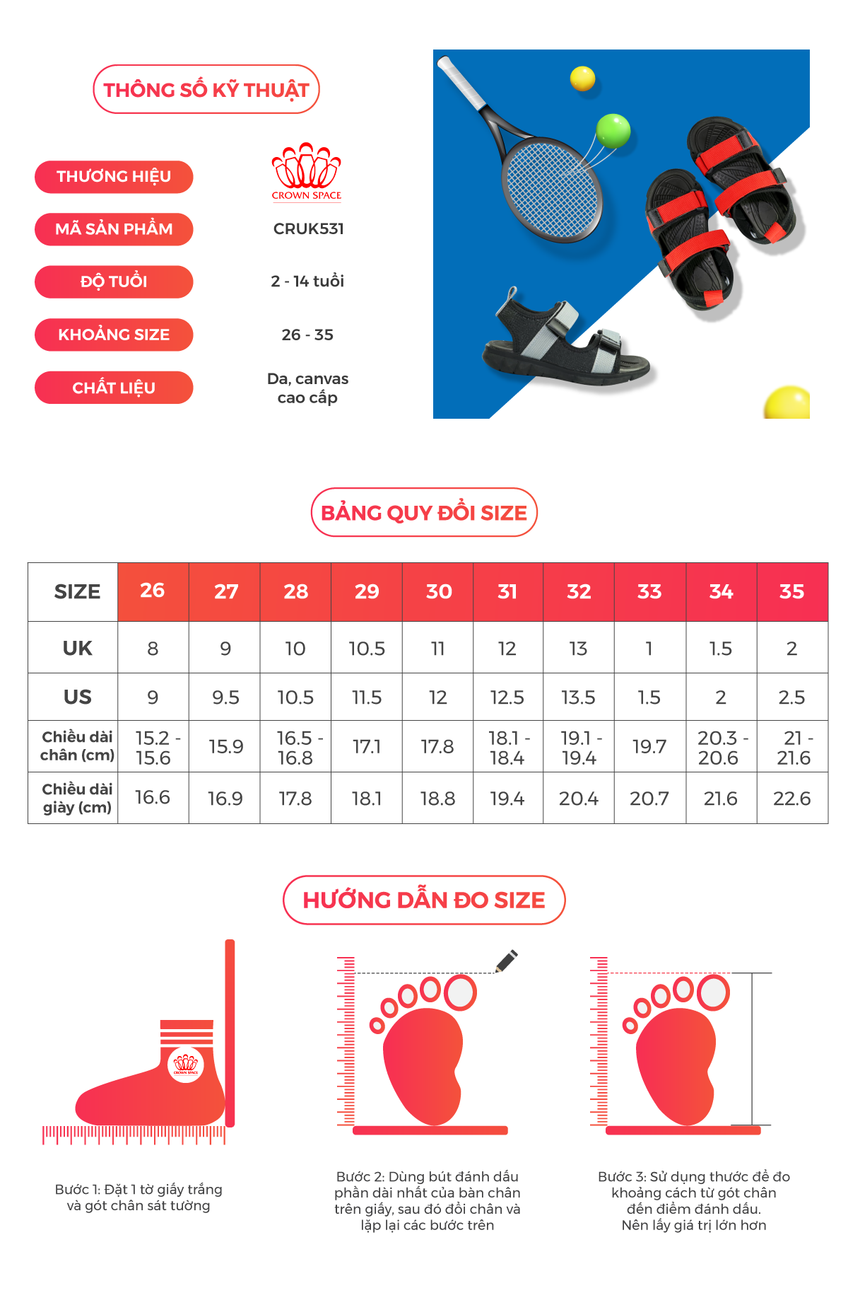 Sandal Bé Trai Đi Học Crown Space UK Dép Quai Hậu Trẻ em Nam Cao Cấp CRUK531 Nhẹ Êm Size 26-35 2-14 Tuổi 2