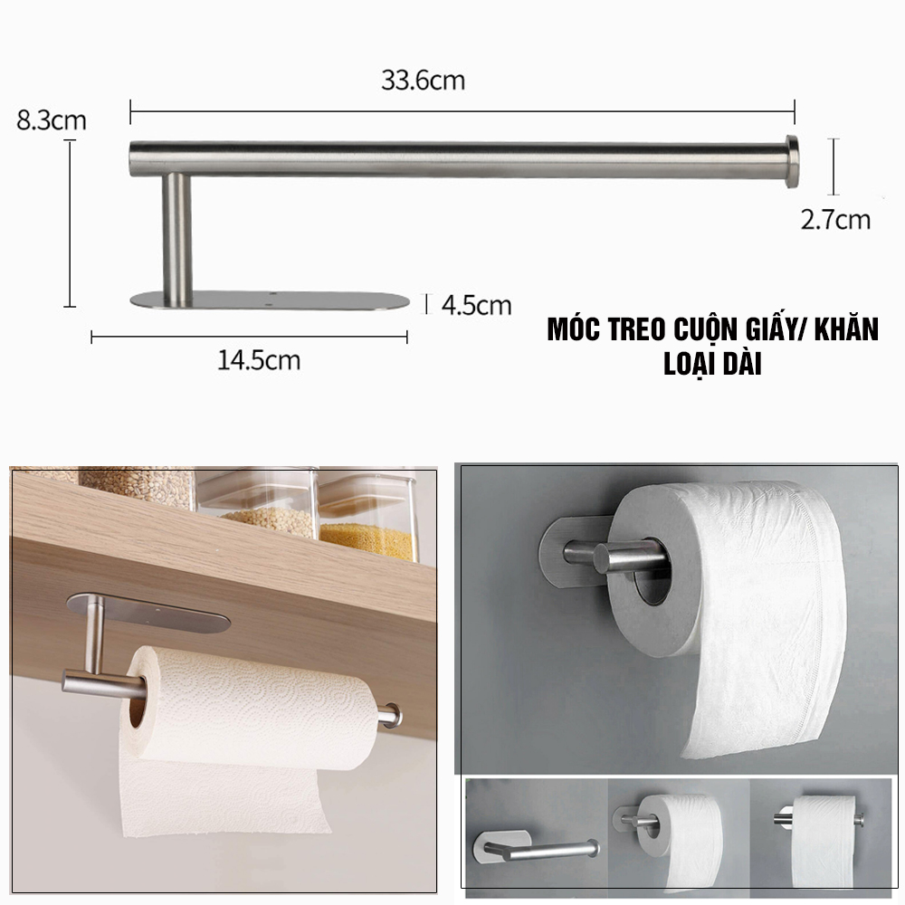 Móc giá treo đa năng dán tường không cần khoan, Inox Sus 304, phụ kiện bếp, nhà tắm Minh House
