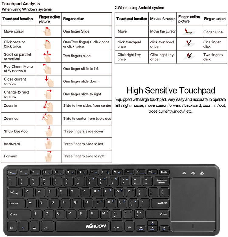 2.4GHz Wireless Touch Keyboard with Multi-touch Touchpad fr Android TV BOX