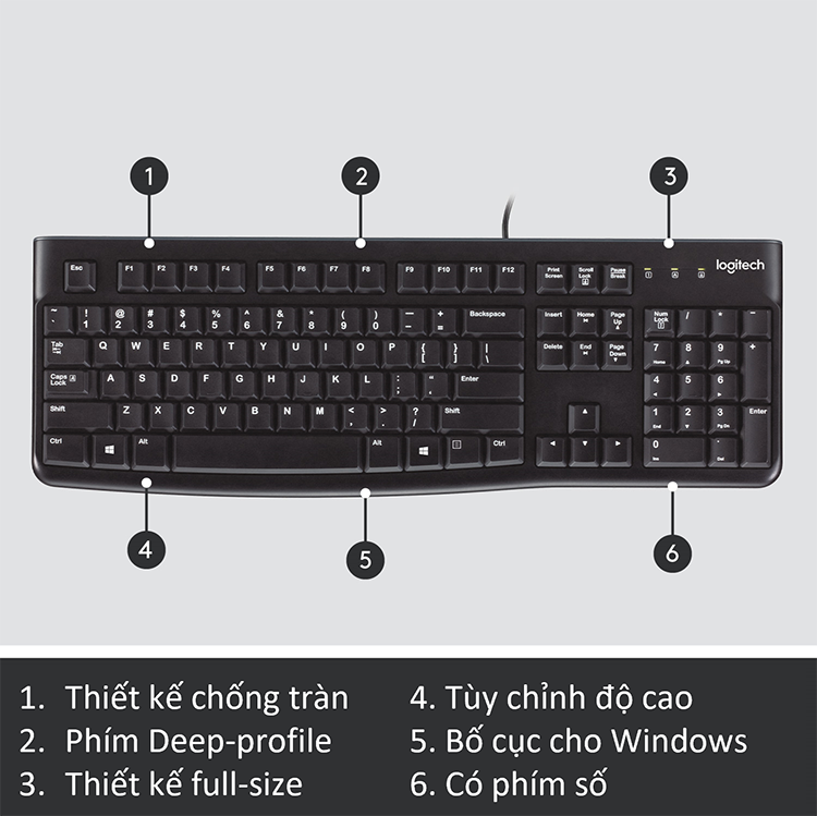 Bàn phím có dây Logitech K120 - Hàng chính hãng