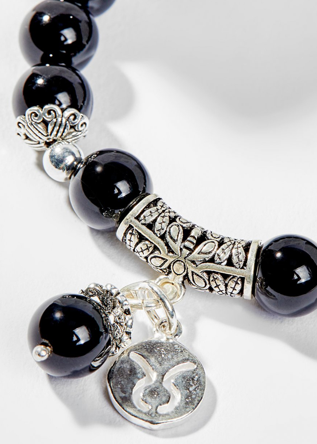 Vòng Tay Phong Thủy Đá Obsidian Phối Charm Cung Hoàng Đạo Kim Ngưu (8mm) Mệnh Thủy, Mộc