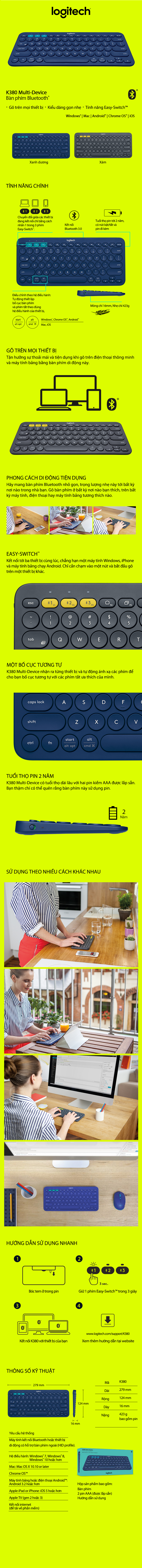 Bàn Phím Bluetooth Logitech K380 - Hàng Chính Hãng