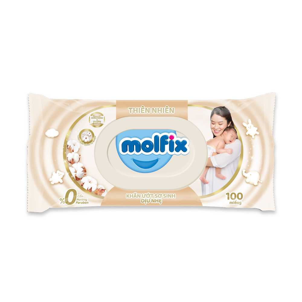 Khăn ướt Molfix Thiên nhiên Sơ Sinh Dịu Nhẹ - Gói 100 miếng