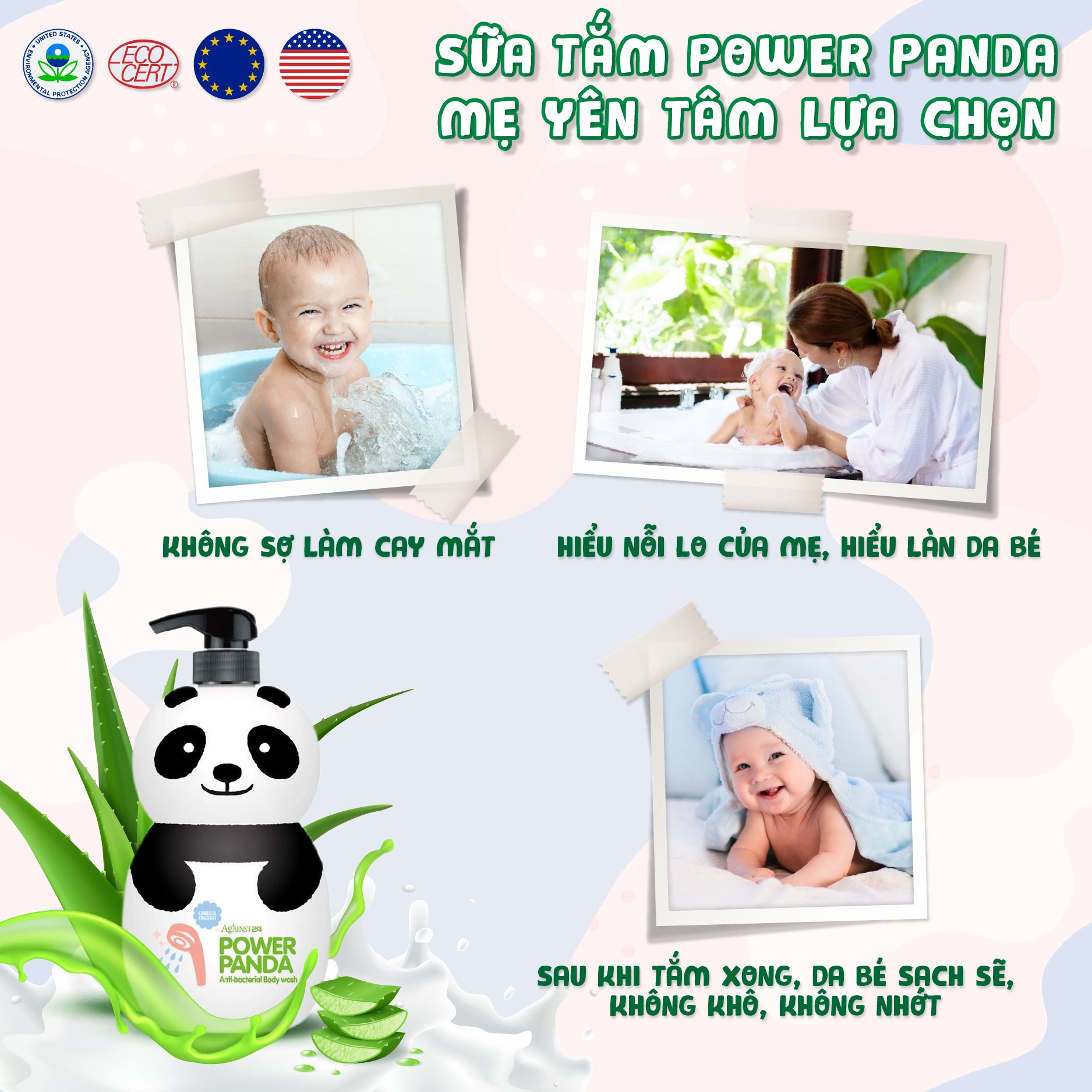 Sữa tắm DƯỠNG ẨM gia đình Power Panda 1000ml KHÁNG KHUẨN (DÙNG ĐƯỢC CHO TRẺ SƠ SINH) 4