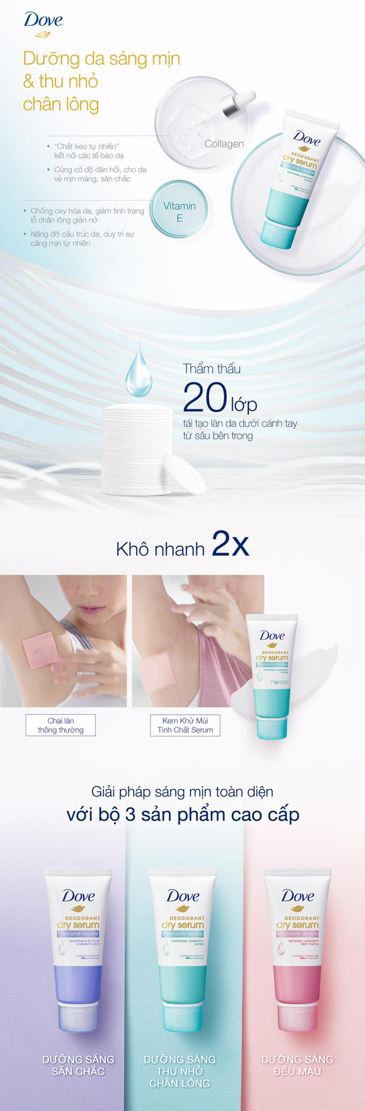 Kem Khử Mùi Dove Tinh Chất Serum Sáng Mịn & Thu Nhỏ Chân Lông với Collagen & Vitamin E 50ml