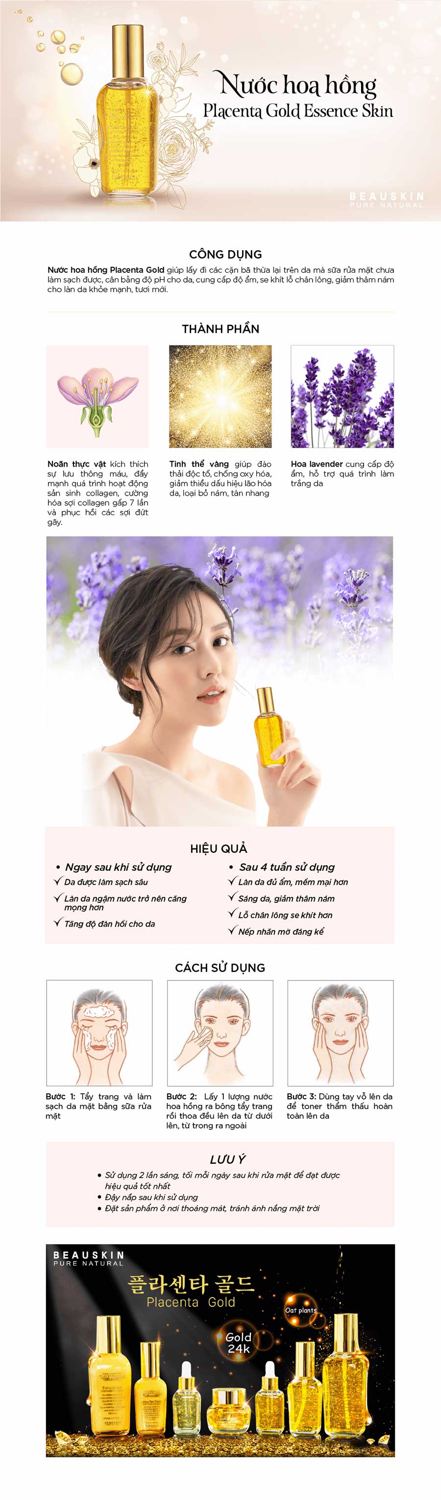 Nước Hoa Hồng Beauskin Blacenta Gold Vegetable (145ml)