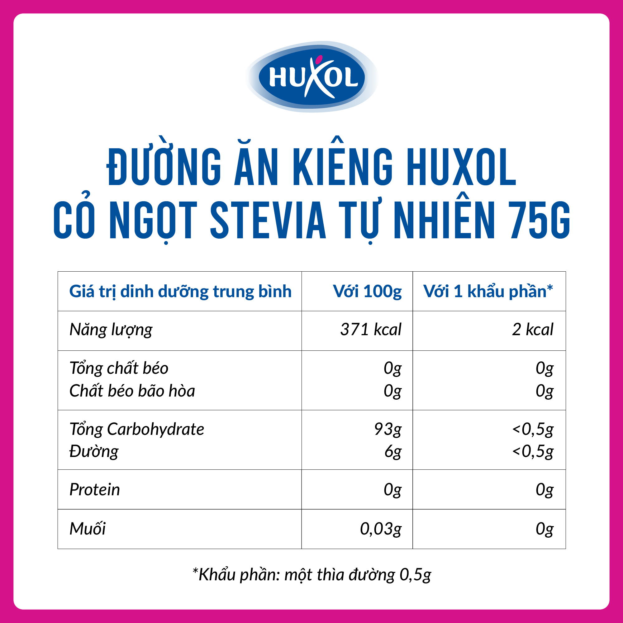 đường ăn kiêng huxol cỏ ngọt stevia tự nhiên 75g- nhập khẩu chính hãng từ đức 2