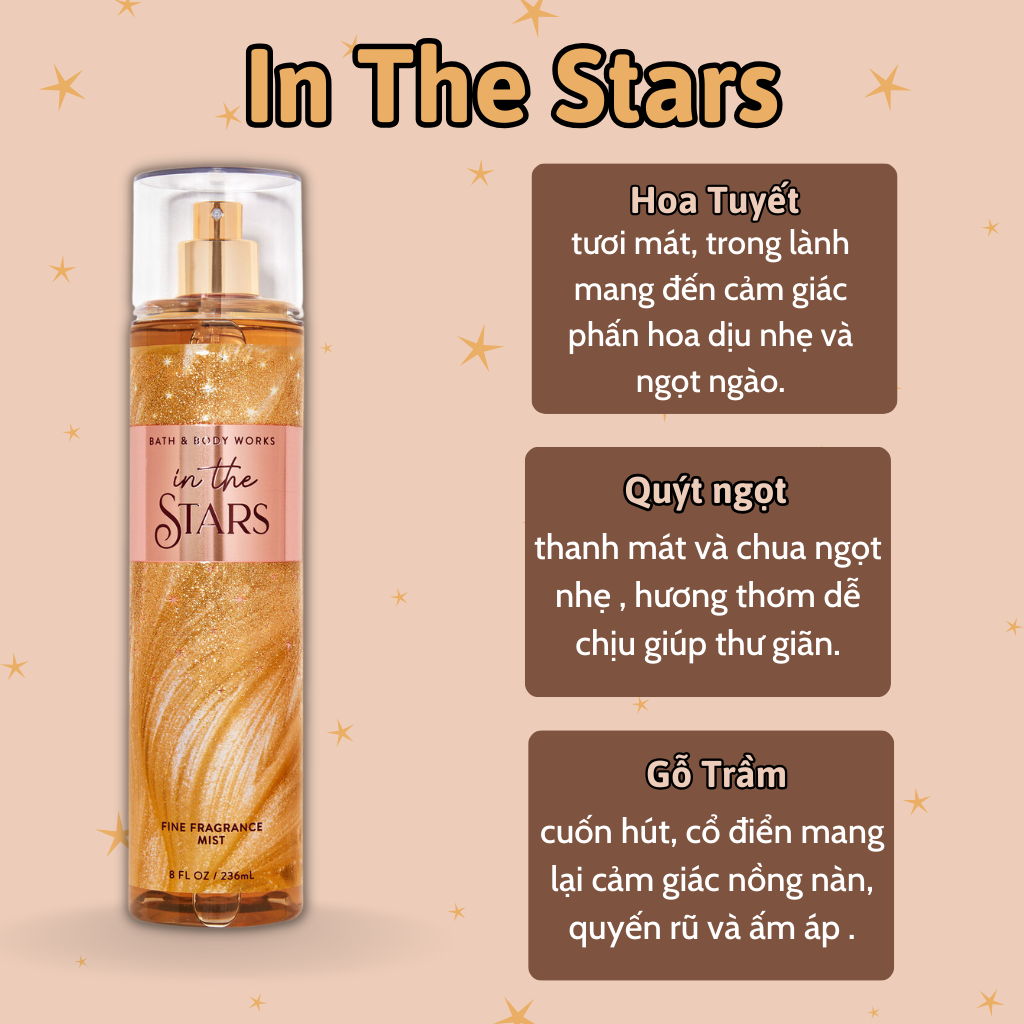 Body Mist Bath And Body Works Nam Nữ Chính Hãng In The Stars, Xịt Thơm Body Toàn Thân Hương Nước Hoa 236ml