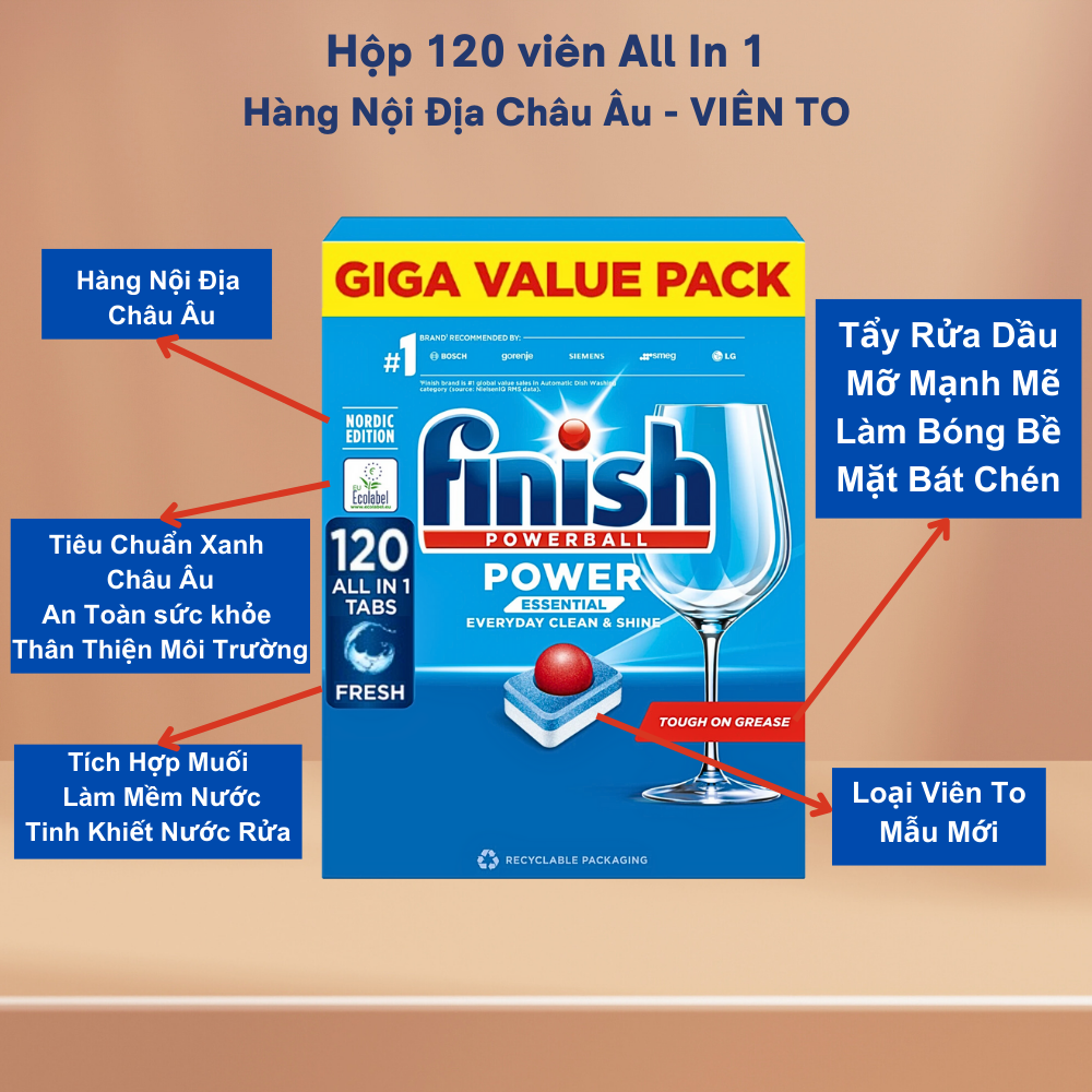 Viên rửa bát Finish All in one 120 viên/ hộp