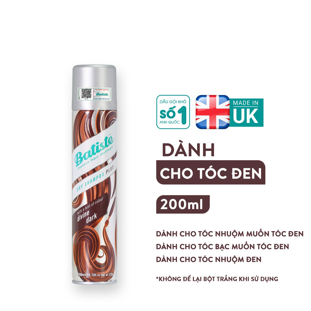 Dầu Gội Khô Batiste Dry Shampoo 200ml Hết Ngứa, Hết Bết Dính Tóc Bồng Bềnh Tức Thì