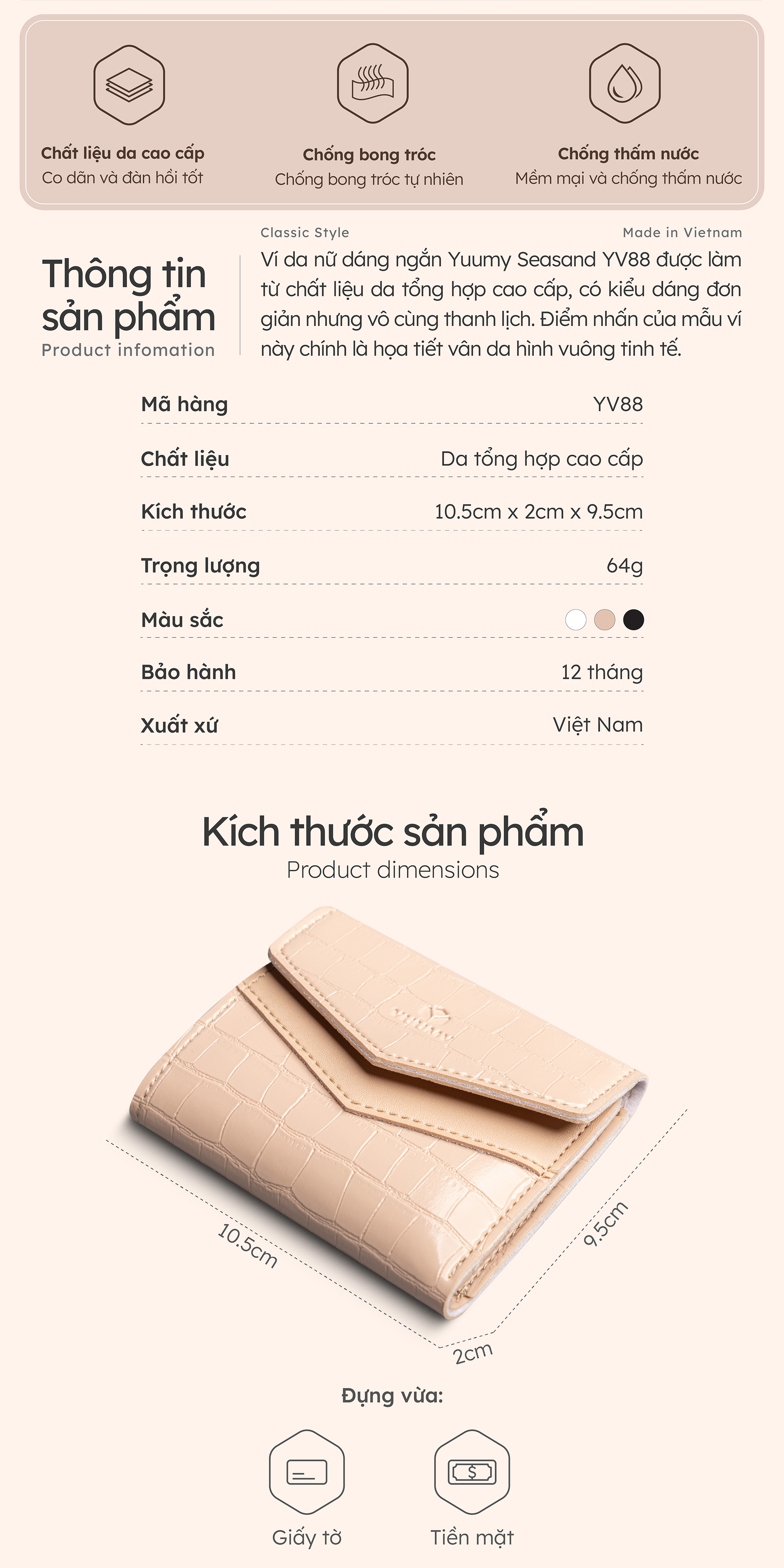 Ví Yuumy ( Thời trang nữ dáng cầm tay nhỏ gọn - Ví da Verein YV88 )