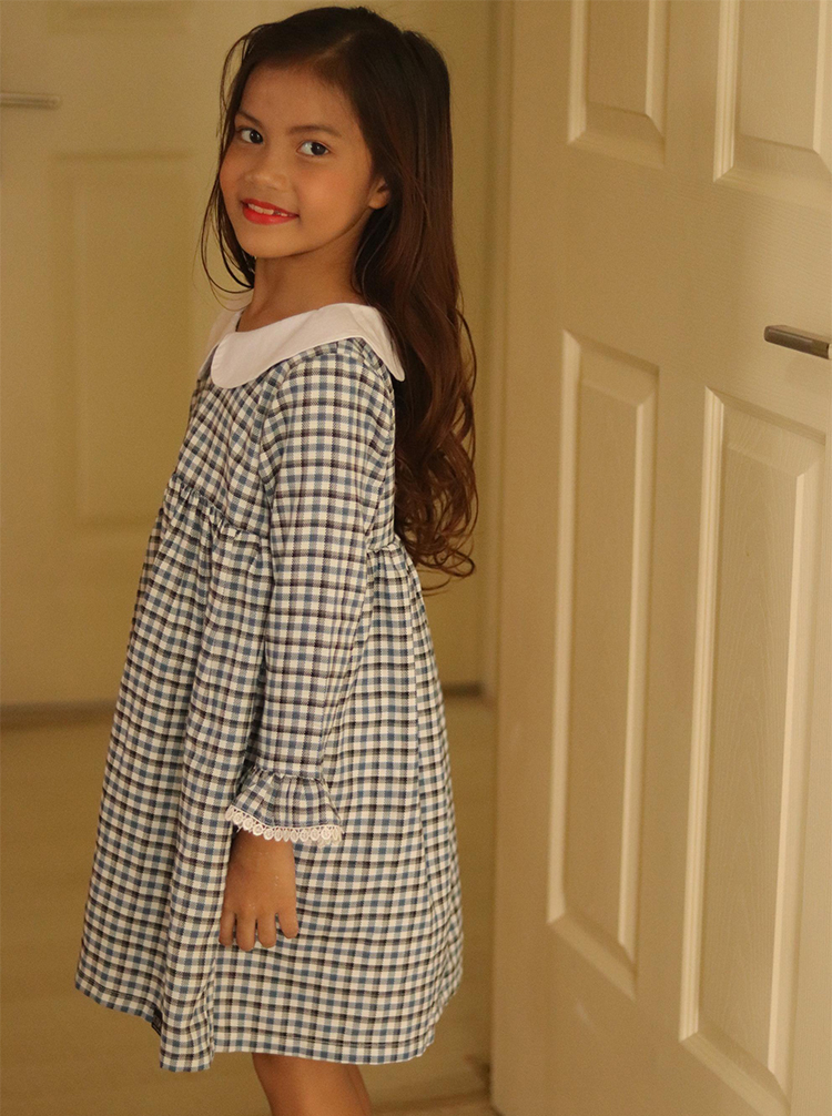 Đầm Bé Gái Caro Trắng Đen Tay Dài KIKA K063
