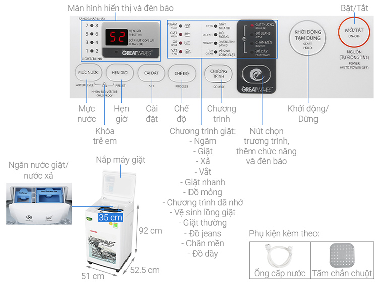 Máy Giặt Cửa Trên Toshiba AW-K800AV-WW (7kg) - Hàng Chính Hãng - Chỉ Giao tại HCM