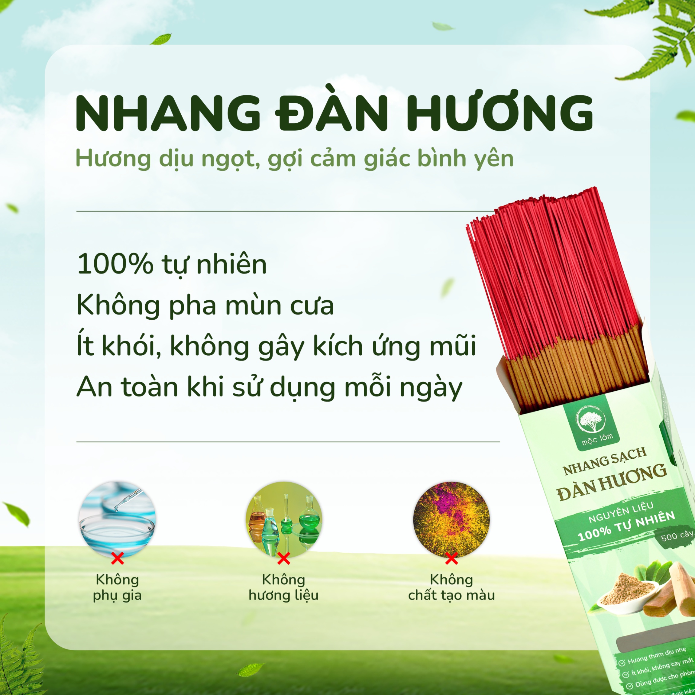 Nhang Sạch Đàn Hương MỘC LÂM 29cm 500cây, Nhang Thơm, Ít Khói - Ít Tàn, Hương Thơm Dịu Ngọt Tự Nhiên
