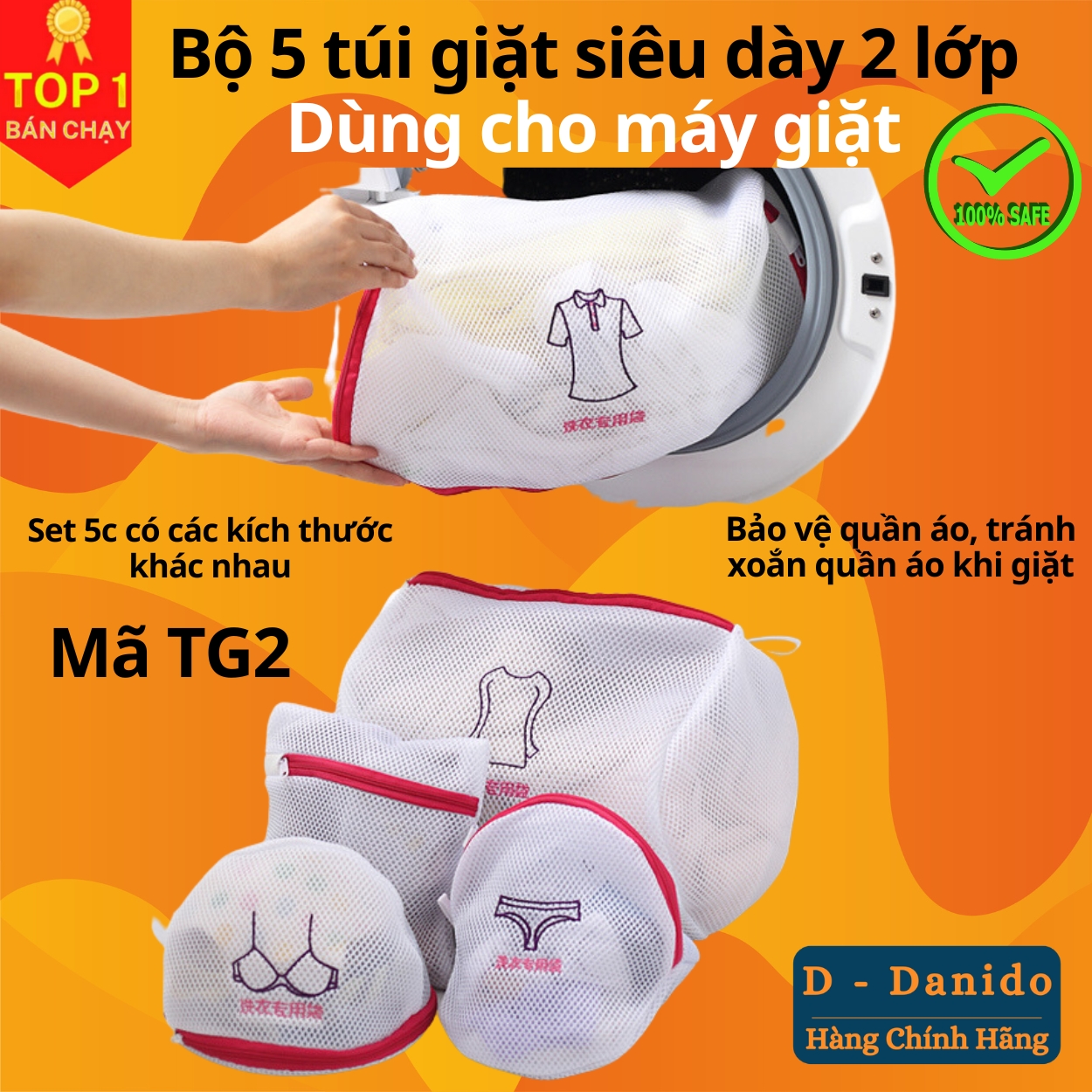 Combo 6 túi giặt TG1 siêu dày 3 lớp cao cấp bảo vệ quần áo dùng cho máy giặt siêu bền tiện dụng chính hãng