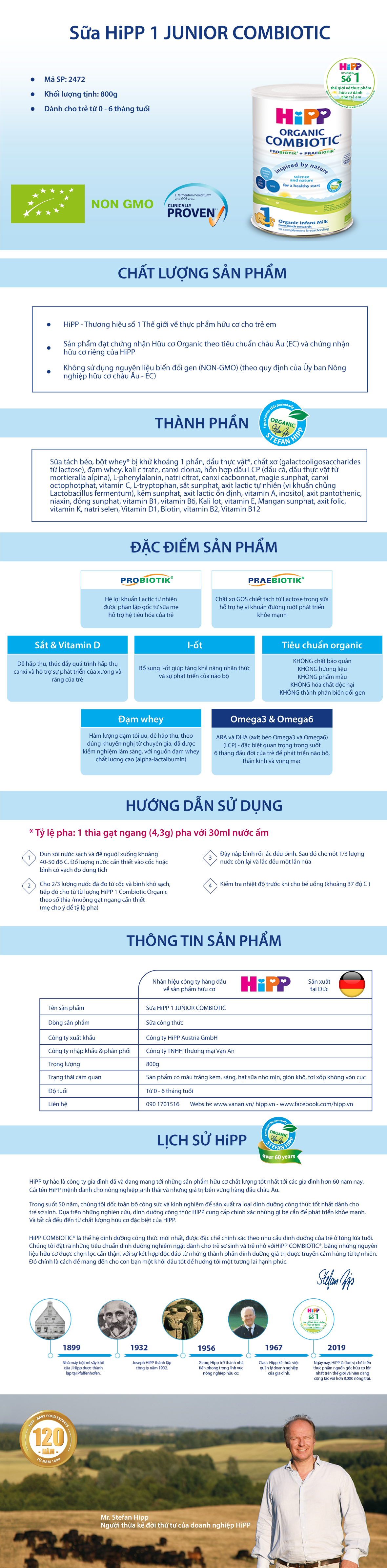 Sữa Công Thức HiPP 1 Combiotic Organic (800g)