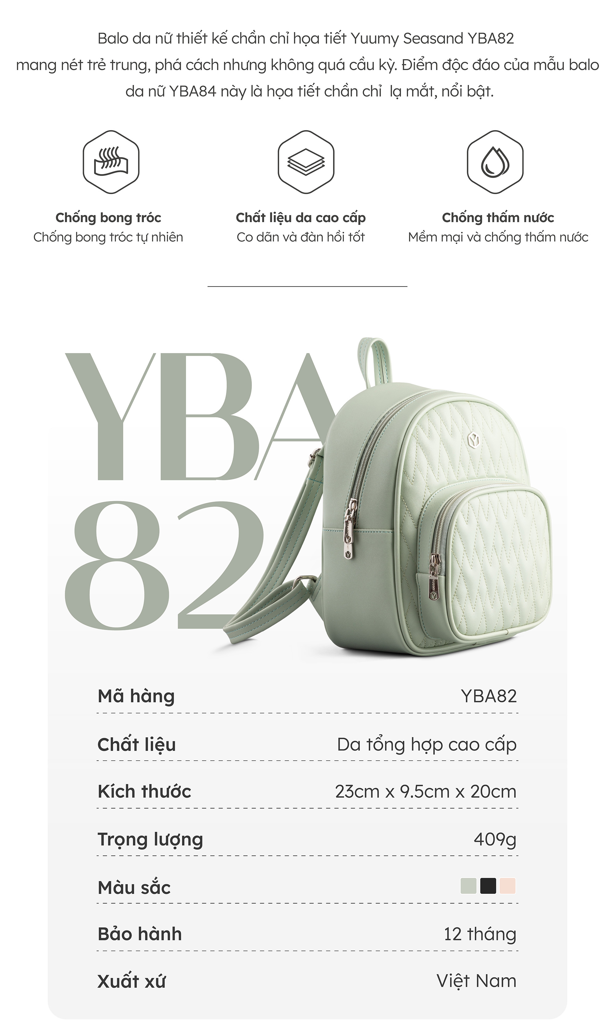 Balo Yuumy ( Thời trang nữ phong cách trẻ trung - Balo da Seasand YBA82 )