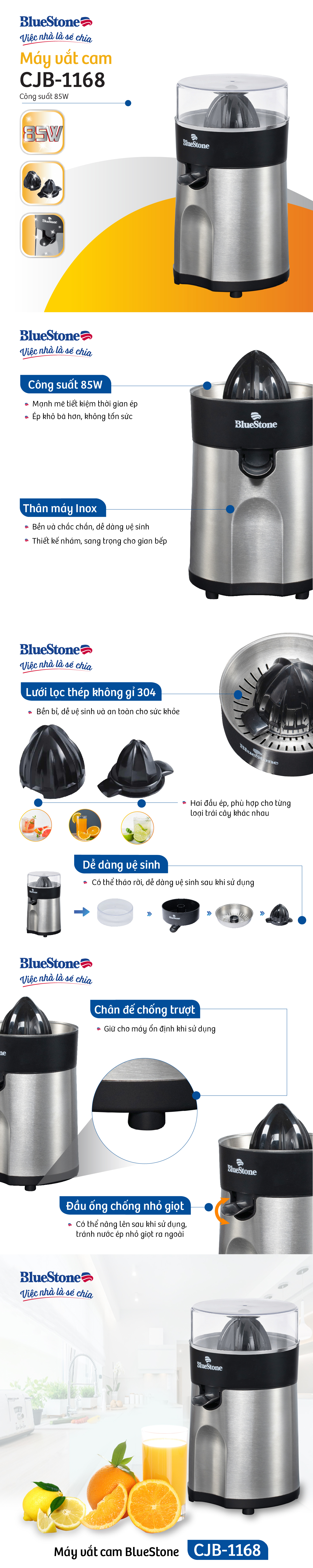 Máy vắt cam BlueStone CJB-1168 - Hàng Chính Hãng