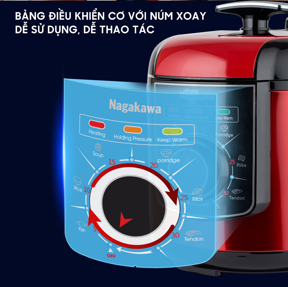 Nồi Áp Suất Điện Nagakawa NAG0205 (6.0 Lít) - Hàng Chính Hãng