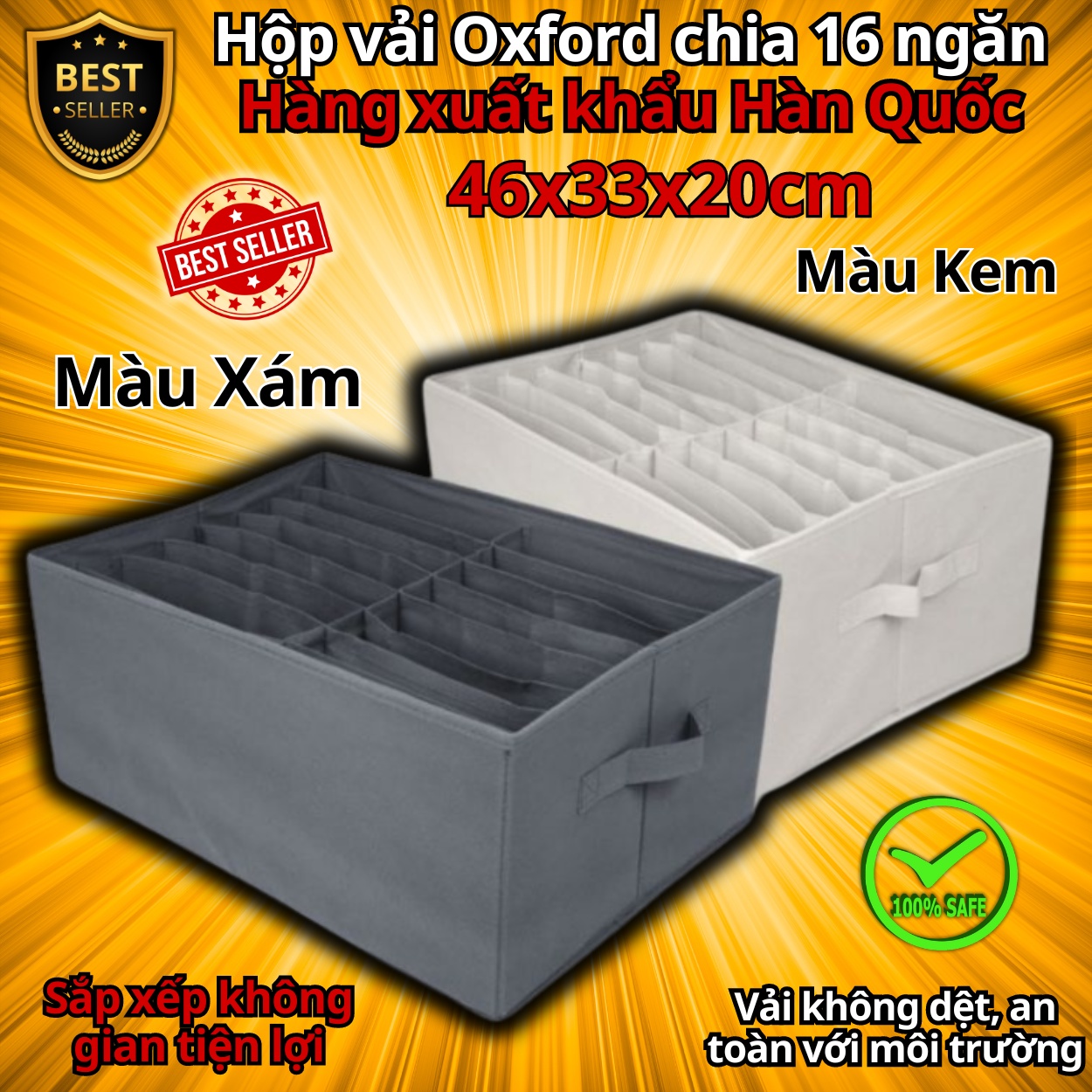 Hộp vải đựng đồ chia 9 ngăn và 16 ngăn sắp xếp quần áo D Danido - Khay đựng đồ chia ngăn tiện ích, chất liệu cao cấp vải không dệt có nắp