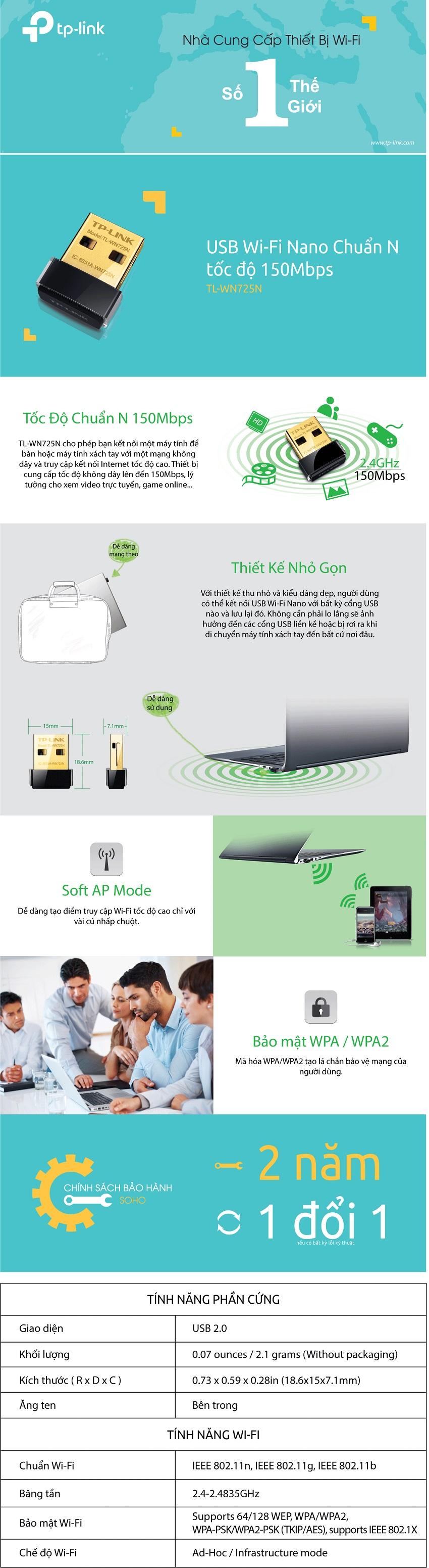 thu Wifi TP-LINK TL-WN725N Anten ẩn