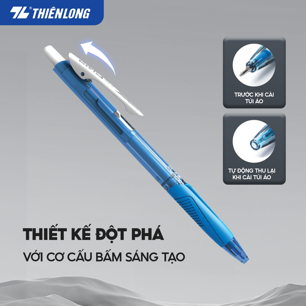 Combo 5-10-20 Bút Bi Thiên Long TL-095 - Tự động thu ngòi khi cài vào túi áo