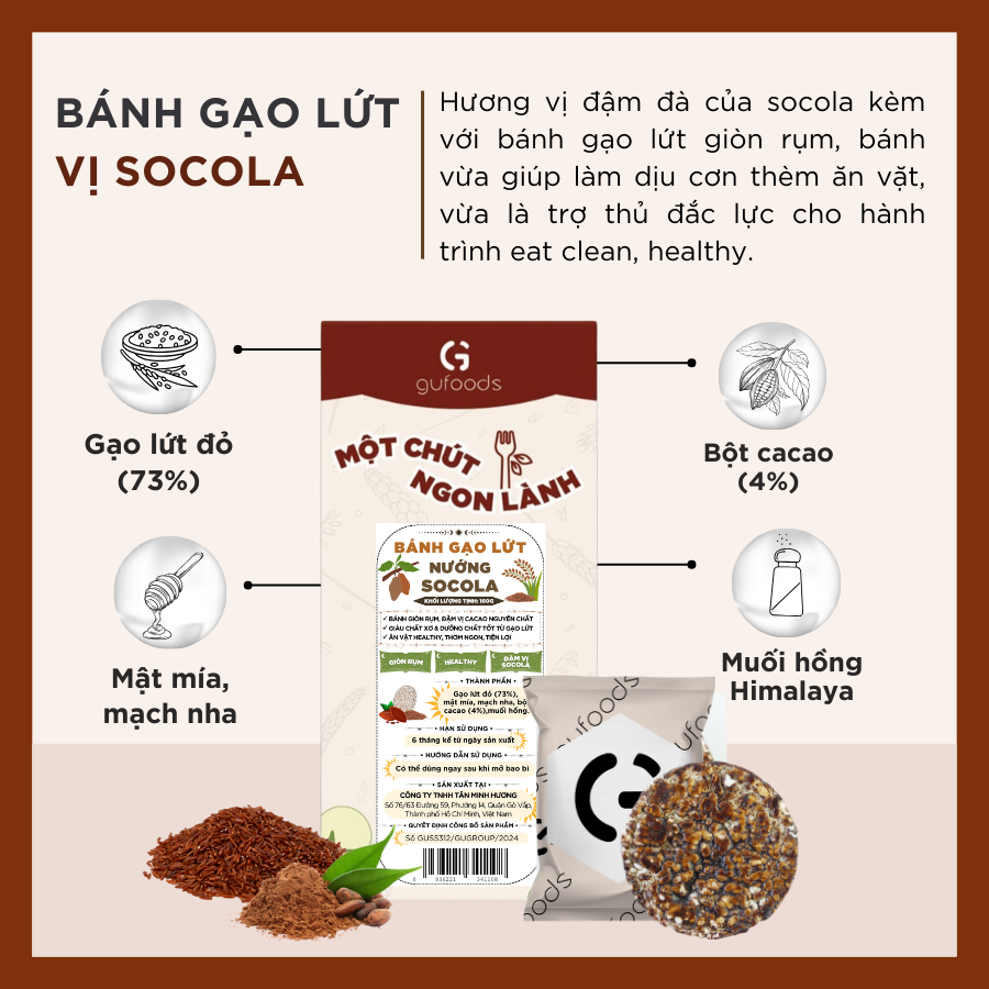 Bánh gạo lứt GUfoods (300g) - Không chiên dầu, Không đường, Từ gạo và ngũ cốc nguyên hạt, Lành mạnh, Phù hợp Eat clean, Ăn vặt healthy, Thực dưỡng, Tập gym, Thuần chay, Đa dạng hương vị