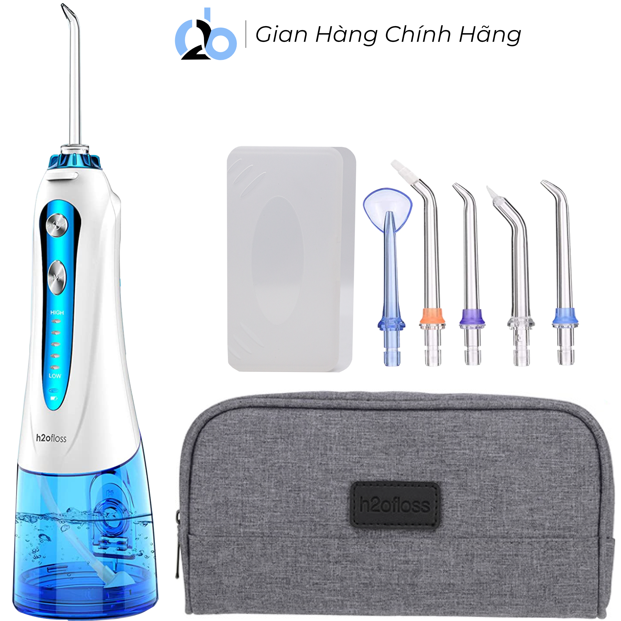 Tăm nước cầm tay H2ofloss HF-6. Tăm nước 5 chế độ, 5 đầu tăm đa chức năng, túi vải đựng máy, pin sử dụng tối đa 21 ngày, tặng kèm củ sạc nguồn thấp