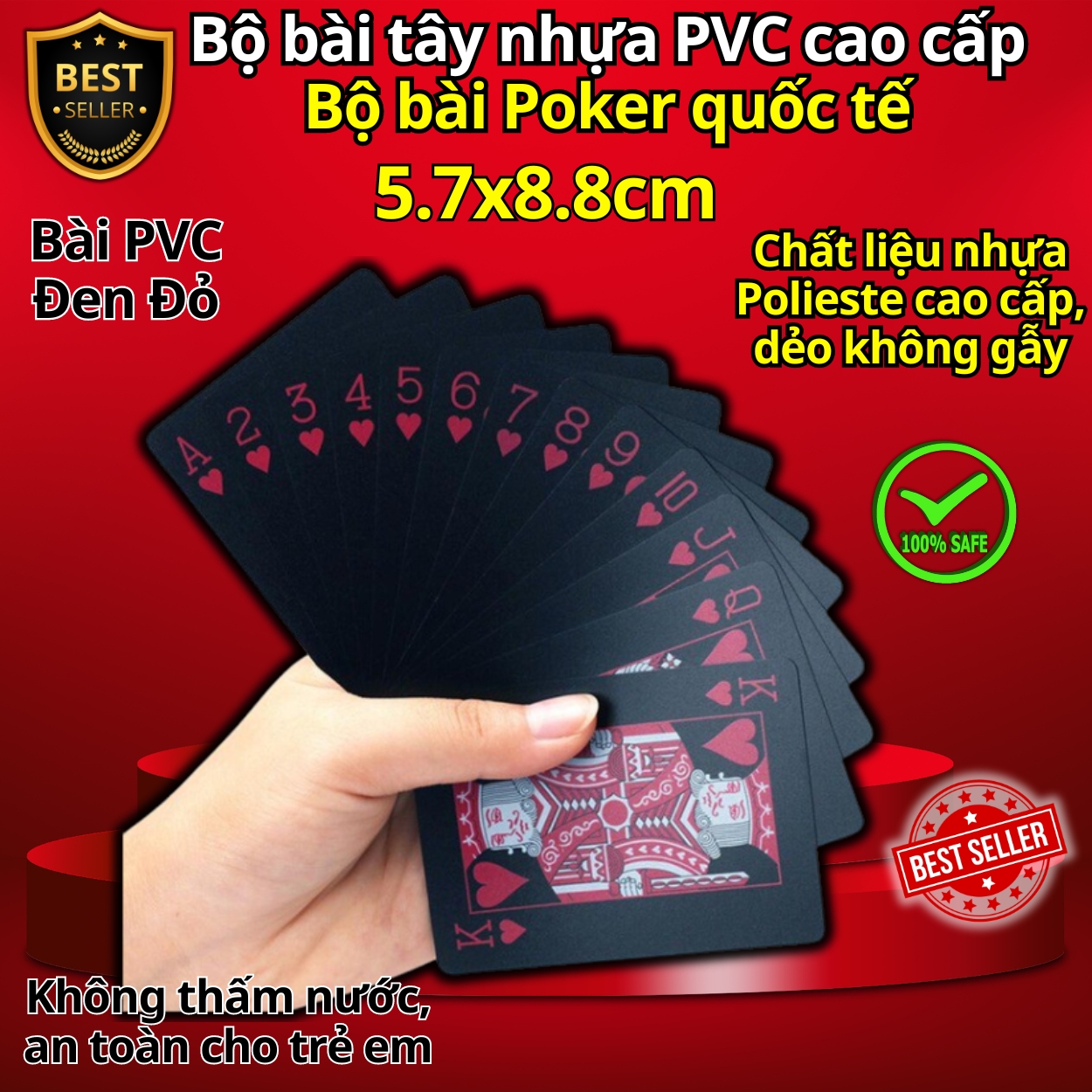 Bộ Bài PVC Mạ Vàng 24K Mạ Bạc Cao Cấp Chất Liệu Đàn Hồi, Bộ Bài Tây Poker Polieste Không Thấm Nước, Hàng Chính Hãng