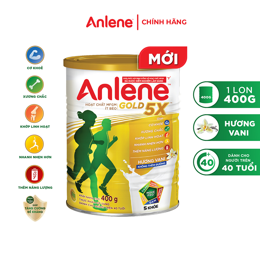 Sữa Bột Anlene Gold 5X Hương Vanilla Hộp Thiếc 400G