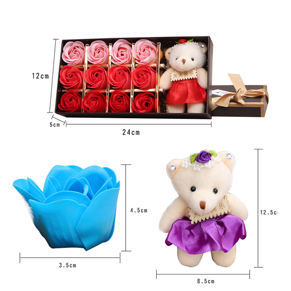 Hộp Quà Hoa Hồng Sáp 12 Bông 3 Màu Sắc Kèm Gấu