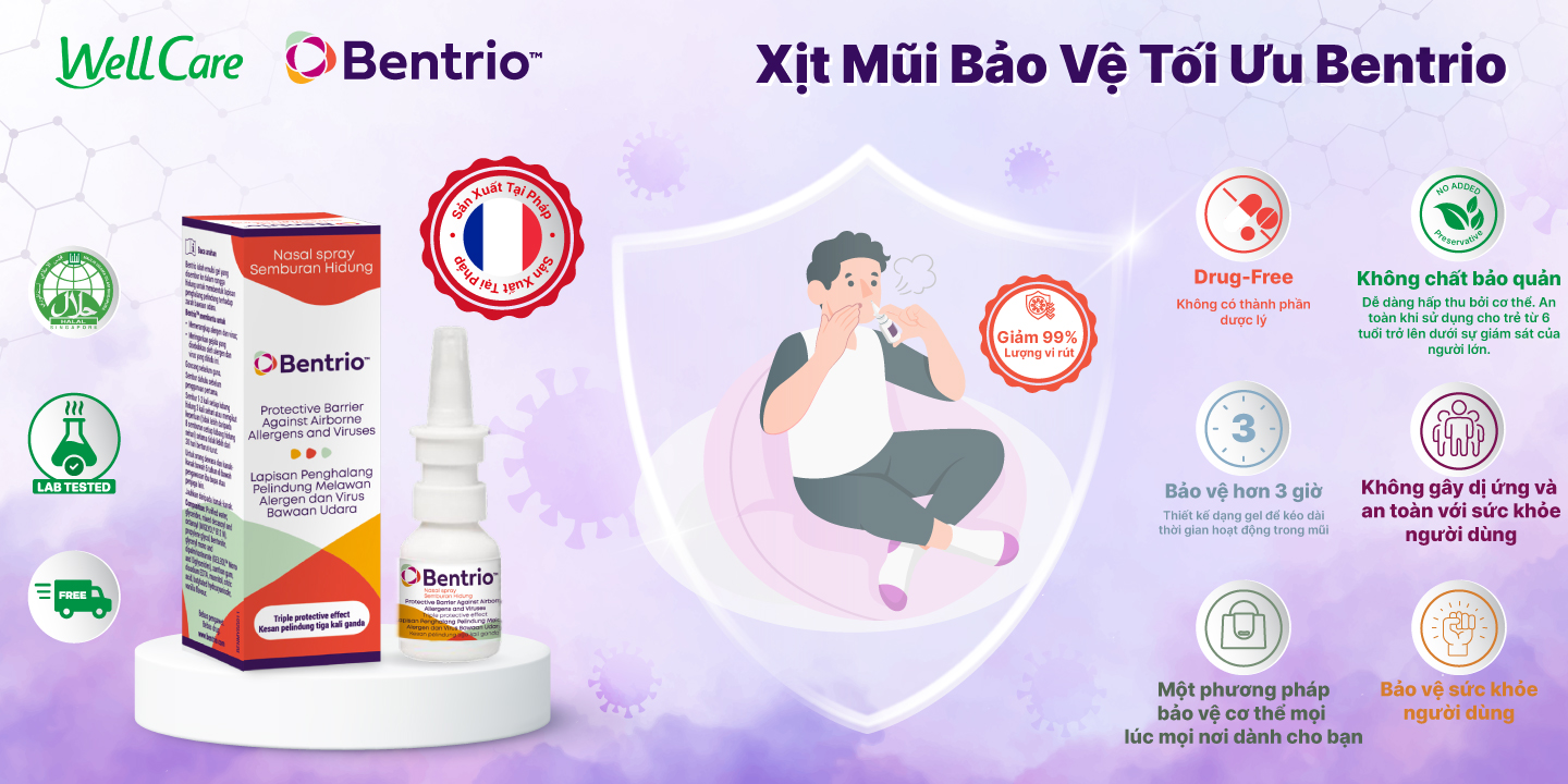 Bình xịt mũi Bentrio Nasal Spray hỗ trợ ngăn ngừa vi khuẩn, bụi bẩn và các tác nhân gây dị ứng trong không khí (20ml/bình)