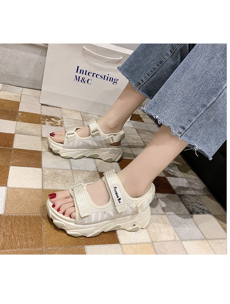 Giày sandal nữ quai dán vải dù 3 màu đế cao 5cm phong cách Ulzzang S118