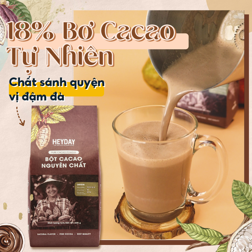Heyday Bột Cacao Nguyên Chất Không Đường Việt Nam - Dòng Origin - Chứng Nhận UTZ - Hỗ Trợ Giảm Cân - Túi Giấy 250g