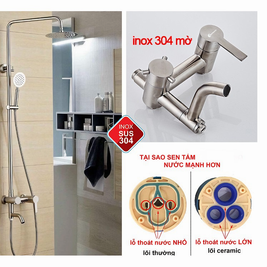 Bộ sen cây tắm KG38 dùng cho nóng lạnh nước mạnh êm, cao cấp dễ sử dụng chất liệu inox304 - Hàng chính hãng