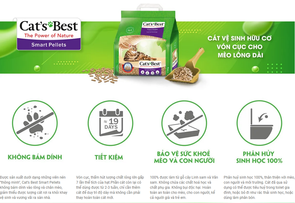 Cát Vệ Sinh Hữu Cơ Vón Cục Cho Mèo Lông Dài Smart Pellets Cat's Best CBSP05L (2.5kg)