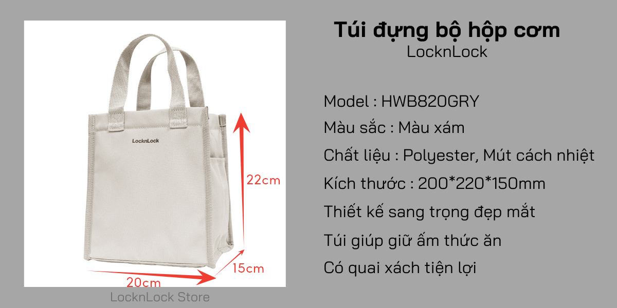 Túi đựng bộ hộp cơm LocknLock Daily Cooler, Table Mat HWB820 - Hàng chính hãng, giữ nhiệt có quai xách - JoyMall