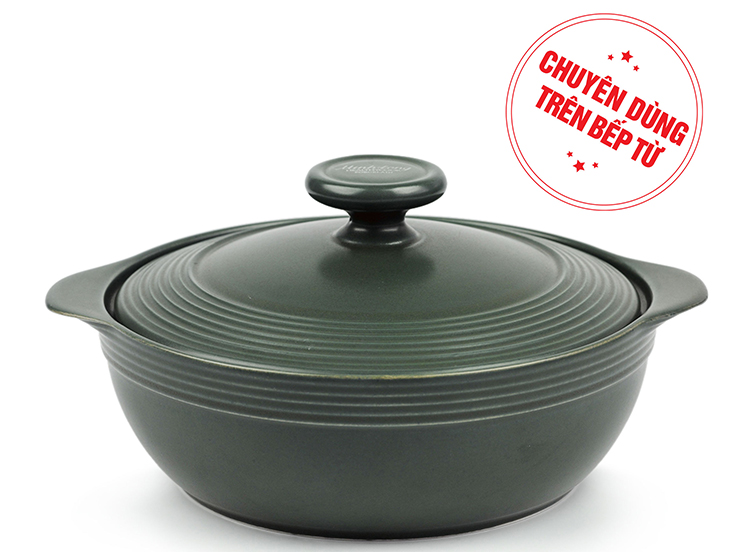 Nồi Dưỡng Sinh Hai Quai Đáy Từ 1.1 L + Nắp Minh Long Healthy Cook Xanh Rêu