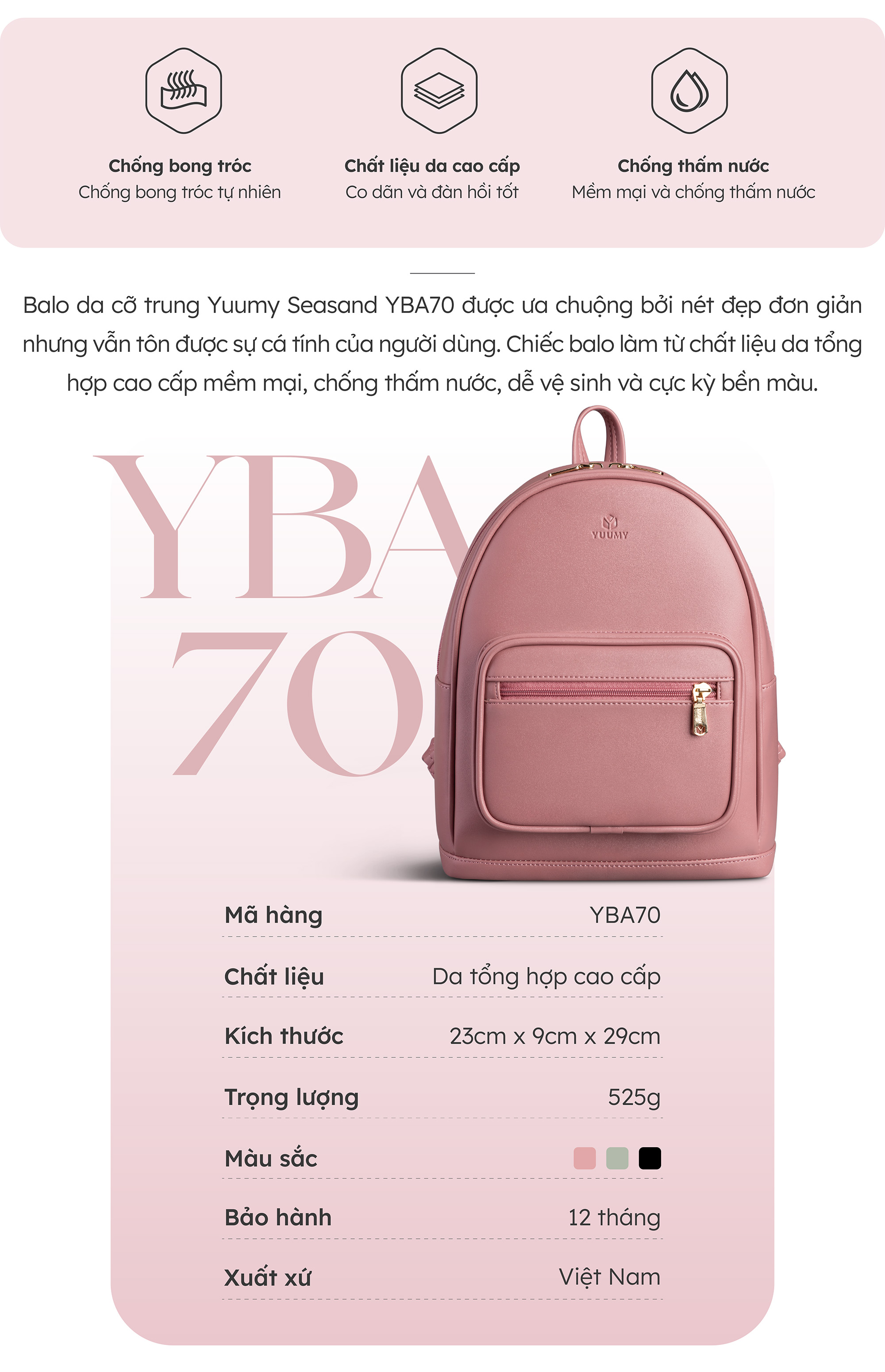 Balo Yuumy ( Thời trang nữ tiện lợi cỡ trung - Balo da Seasand YBA70 )