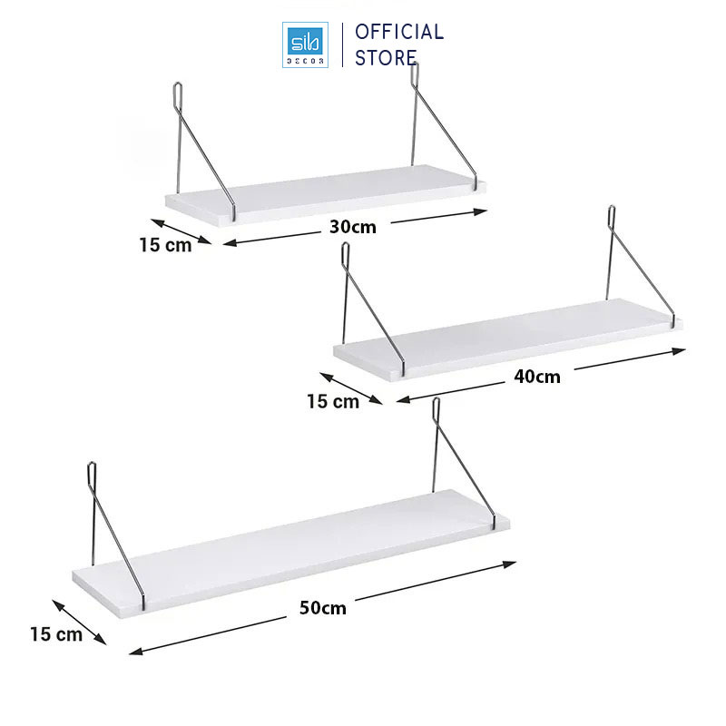 [Mua 2 giảm 10%] Kệ Gỗ Trang Trí Treo Tường Không Khoan SIB Decor, Móc Inox, Phụ Kiện Tặng Kèm KT02