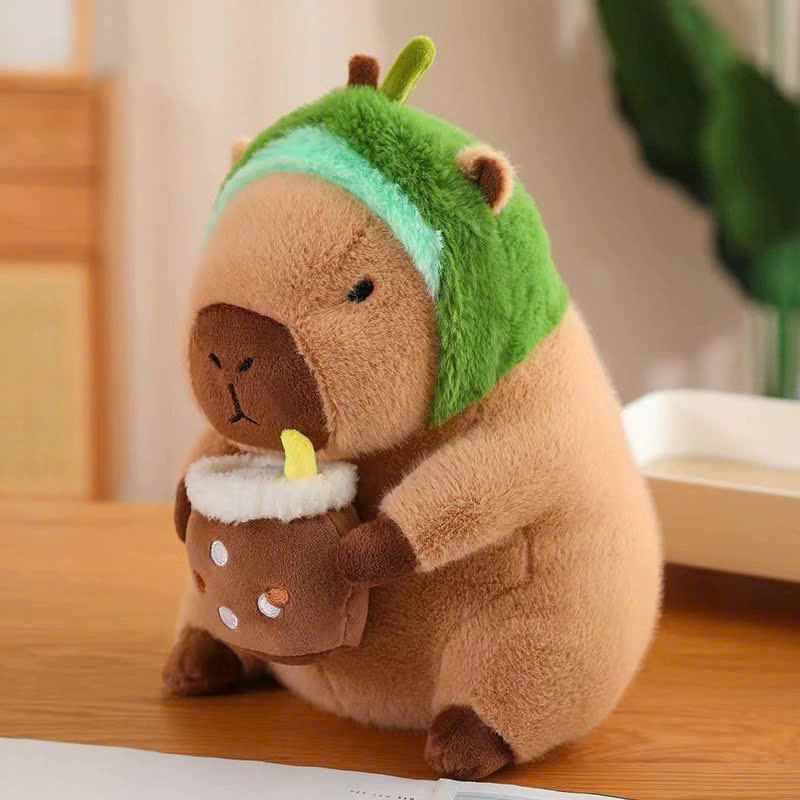 GẤU BÔNG CHUỘT LANG NƯỚC CAPYBARA ÔM TRÀ SỮA – THÚ NHỒI BÔNG COSPLAY SIÊU DỄ THƯƠNG | SIÊU MỊN 30CM