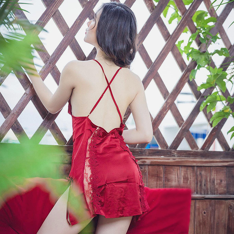 Váy ngủ nữ hai dây chéo lưng ren dọc trước sexy Q10 - Đầm ngủ nữ hai dây gợi cảm - Đồ ngủ nữ sexy quyến rũ