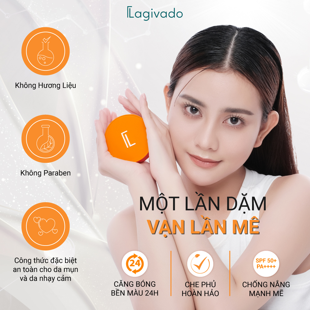 Phấn nước che khuyết điểm Lagivado kiềm dầu, che phủ hoàn hảo, chống nắng tối ưu Perfection Cushion –Tone trắng sáng ,15g