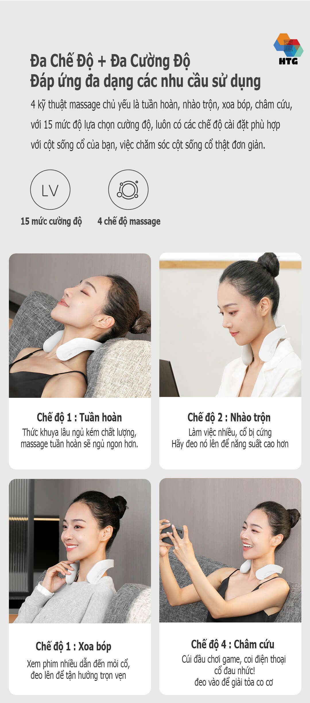Máy massage cổ vai gáy Jeeback G20 tích hợp remote điều khiển, điều khiển kết nối App, massage nhiệt 3 mức tùy chọn, 4 chế độ massage kết hợp 15 mức cường độ, hàng chính hãng