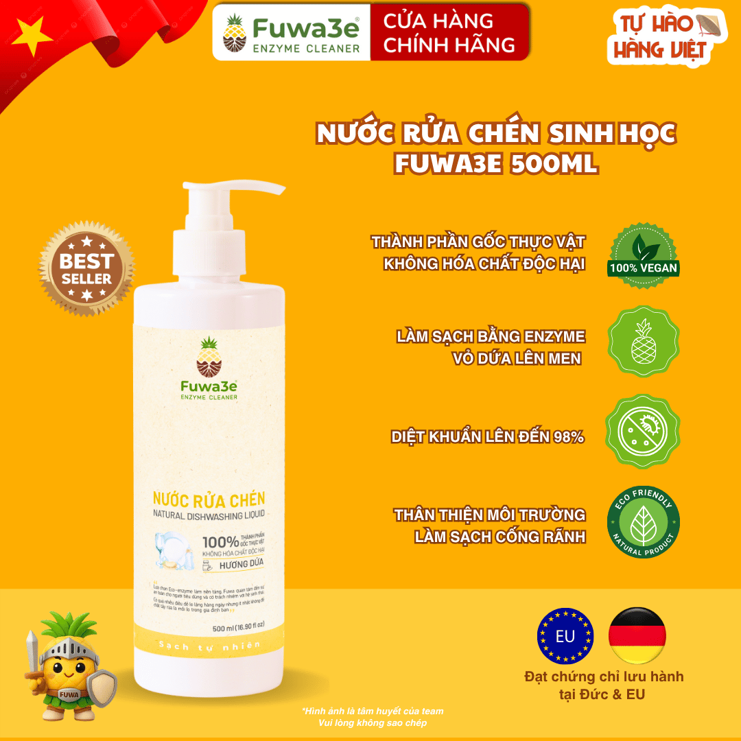 Nước rửa chén ăn dặm enzyme sinh học từ vỏ dứa Fuwa3e 500ml/ 100ml- sạch nhanh, an toàn cho da