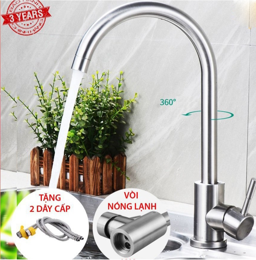 Vòi chậu rửa bát nóng lạnh inox 304