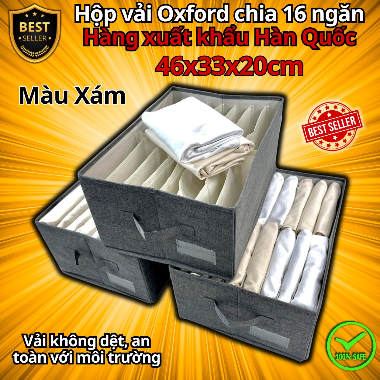 Bộ hộp vải đựng đồ 9 ngăn và 16 ngăn mã HQ4 - Combo hộp vải đựng quần áo chia ngăn gọn gàng tiện lợi chất vải Oxford cao cấp